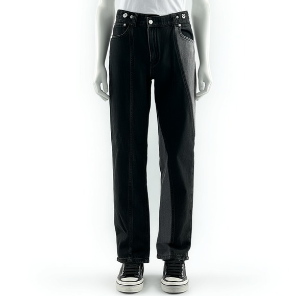 Feng Chen Wang XS Black Paneled Jeans Two-Tone Gray Contrast -‎ See Measurements